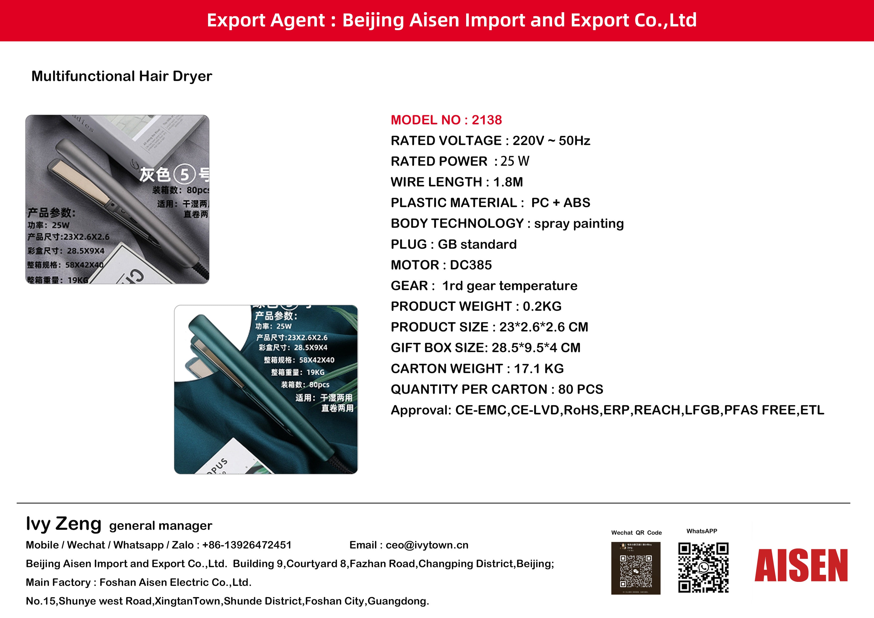 AISEN COMPANY Multifunctional Hair Dryer 2138