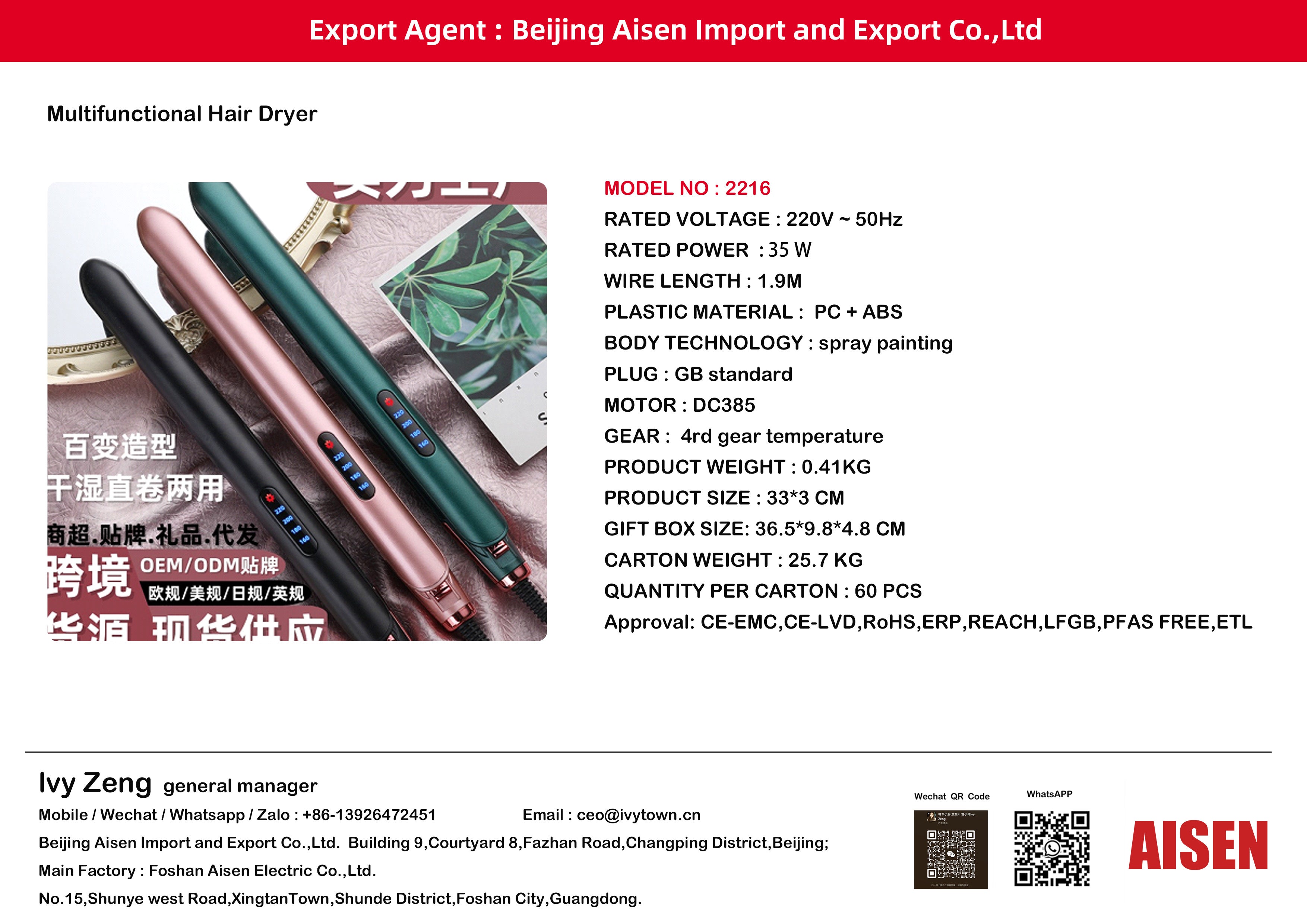 AISEN COMPANY Multifunctional Hair Dryer 2216