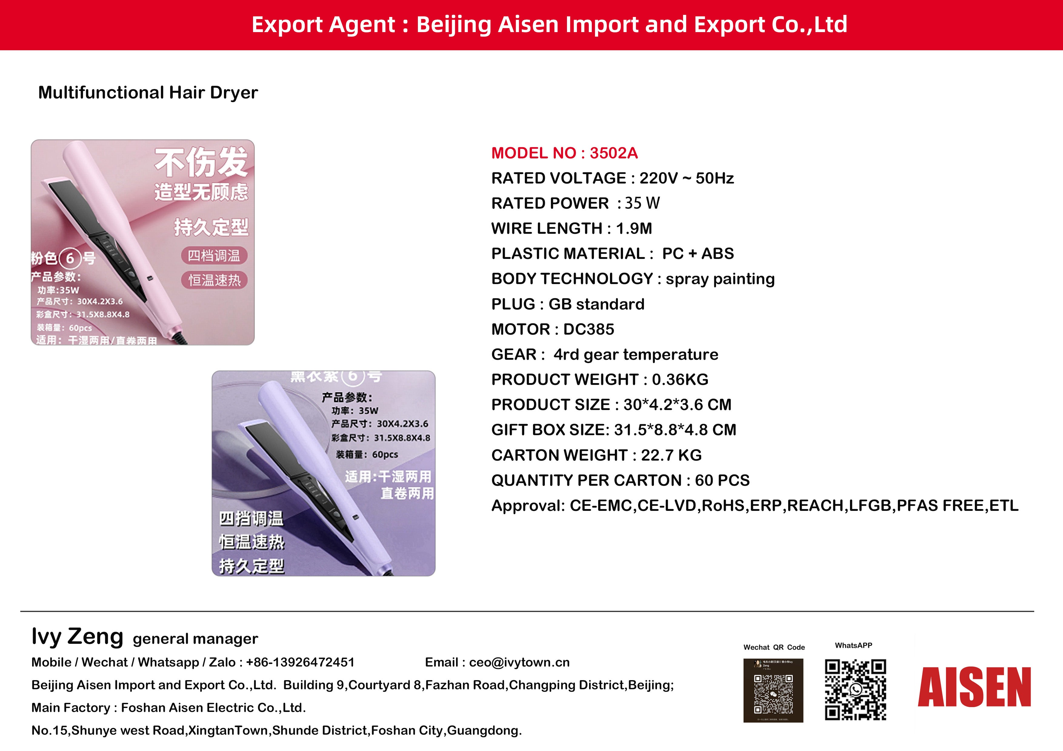 AISEN COMPANY Multifunctional Hair Dryer 3502A