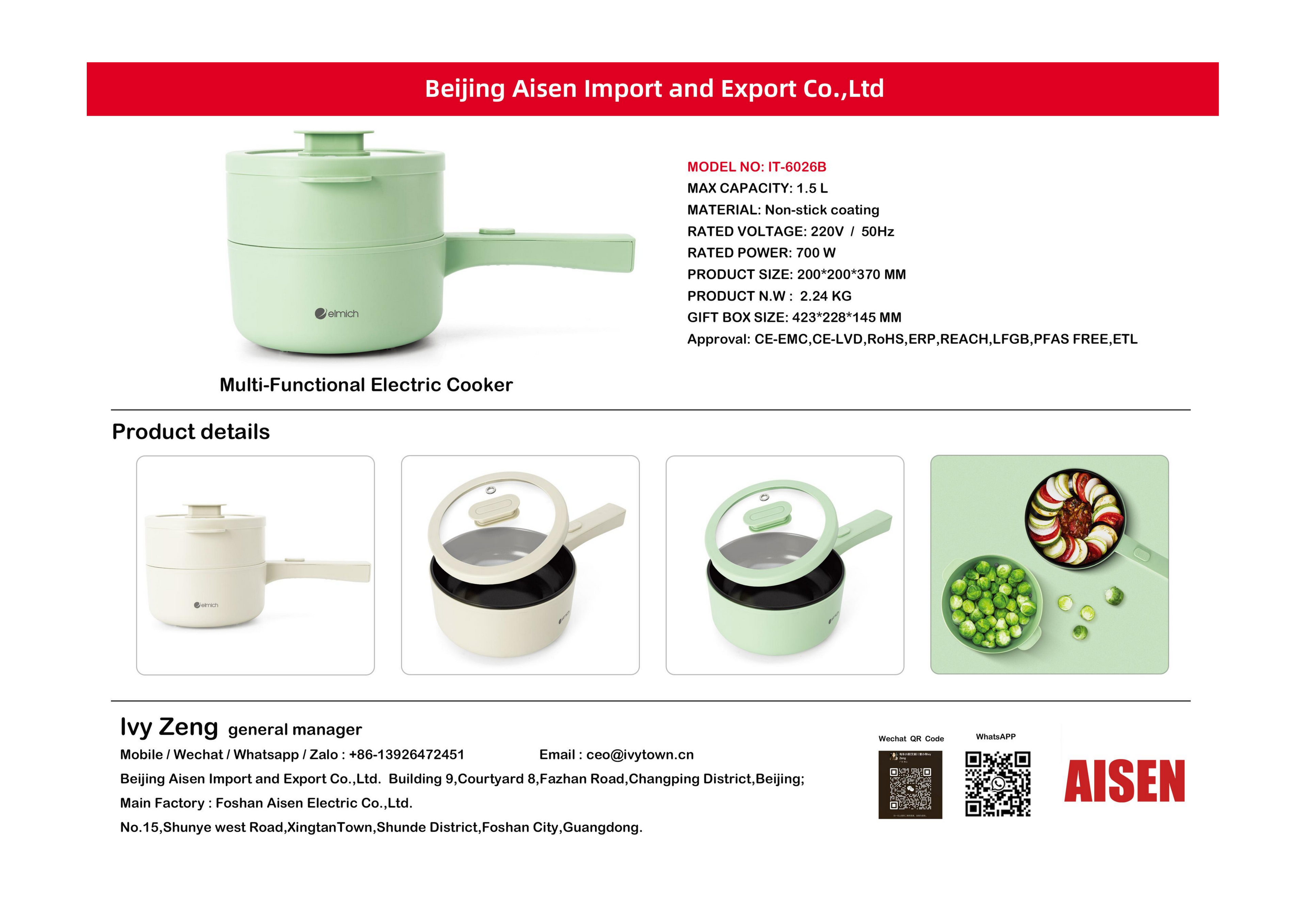 AISEN COMPANY Multi-Functional Electric Cooker IT-6026B