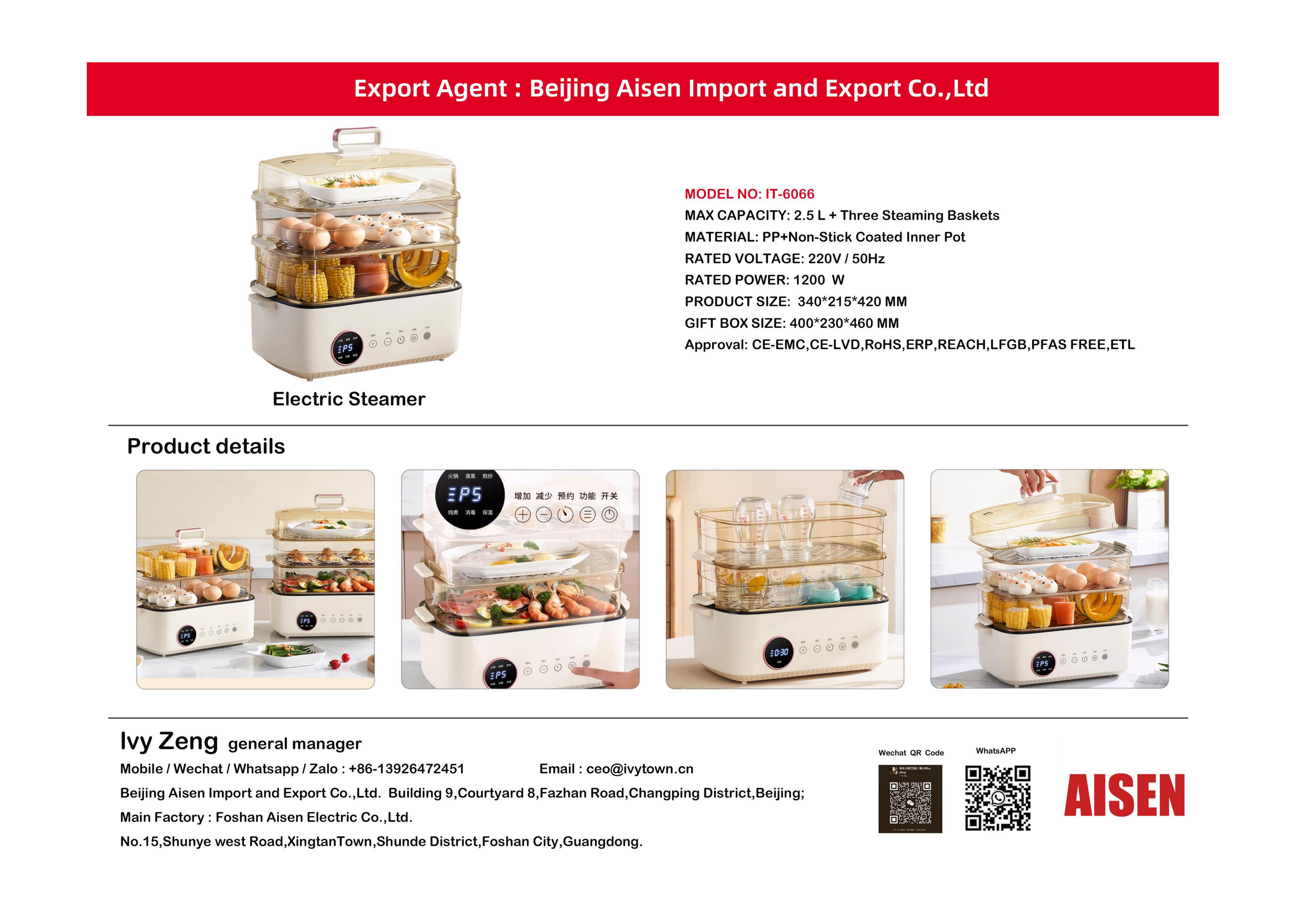 AISEN COMPANY electric steamer IT-6066