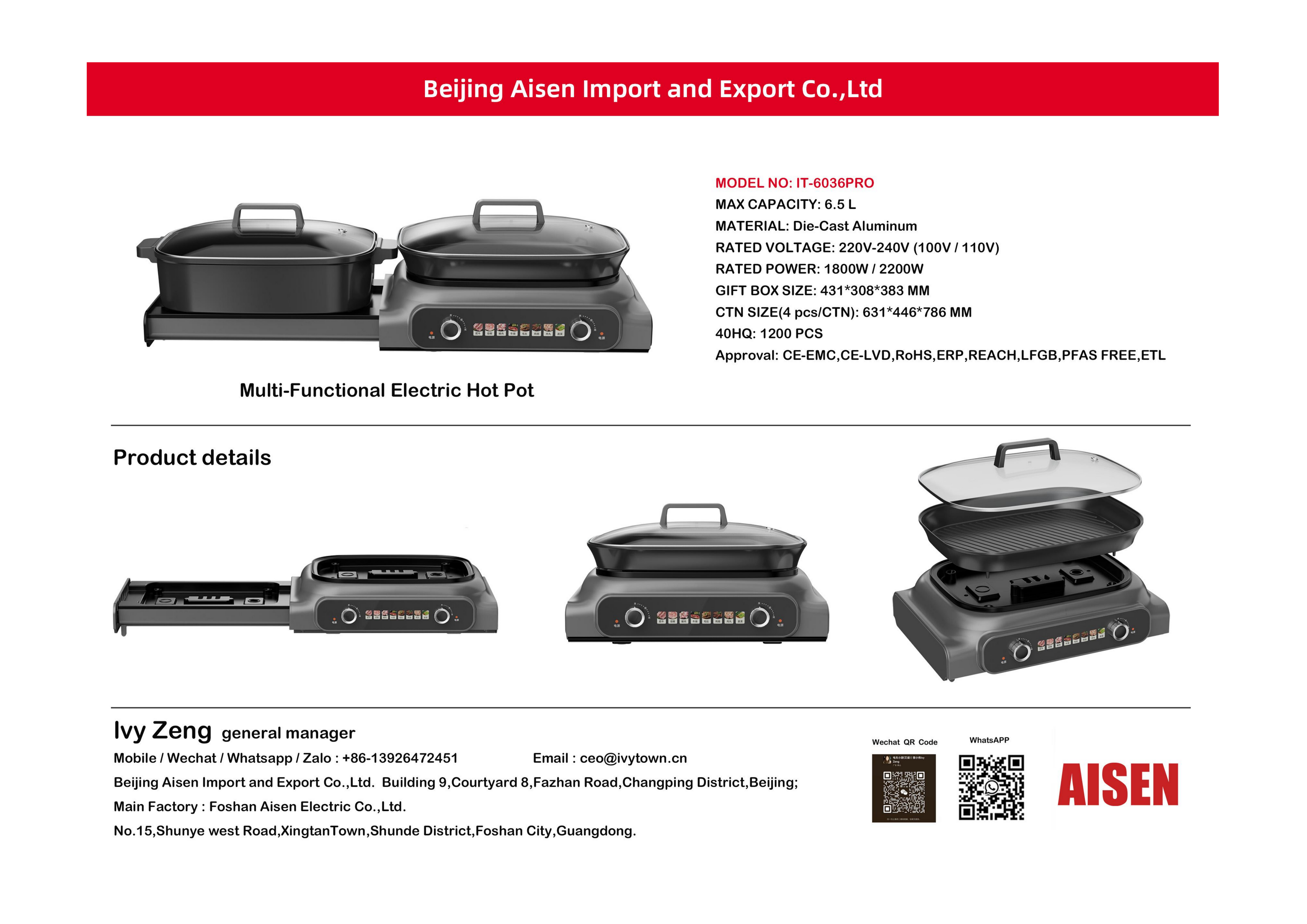 AISEN COMPANY electric hot pot IT-6036PRO