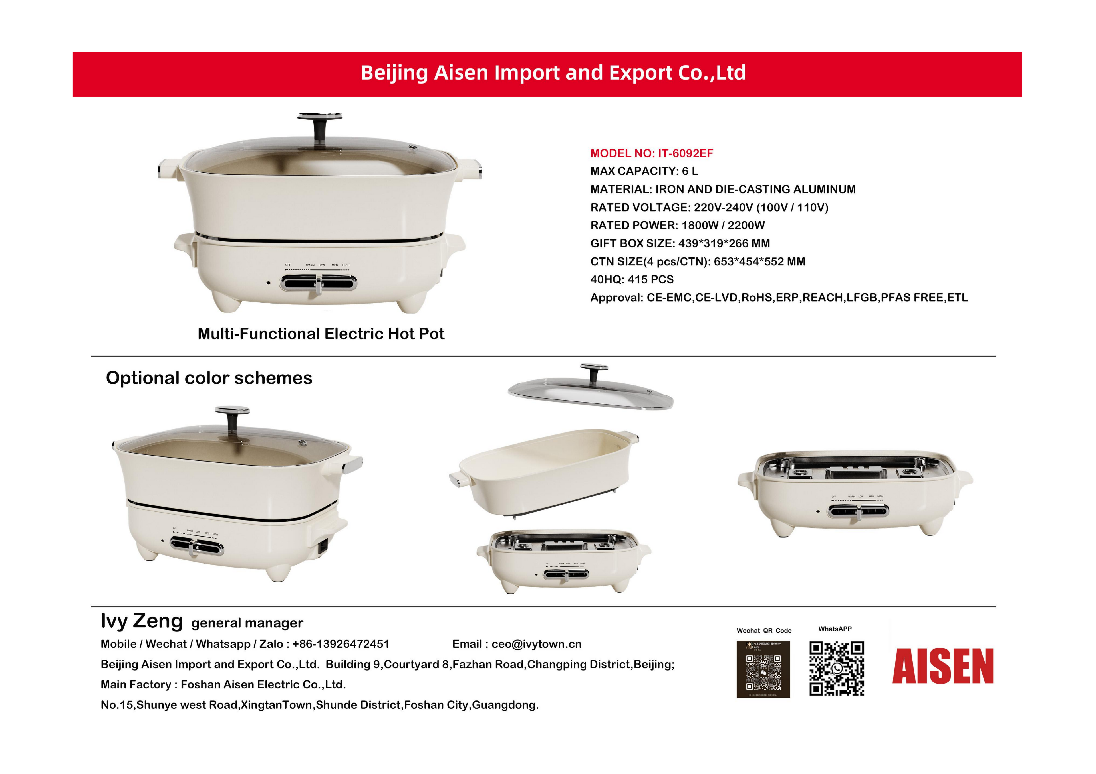 AISEN COMPANY electric hot pot IT-6092EF