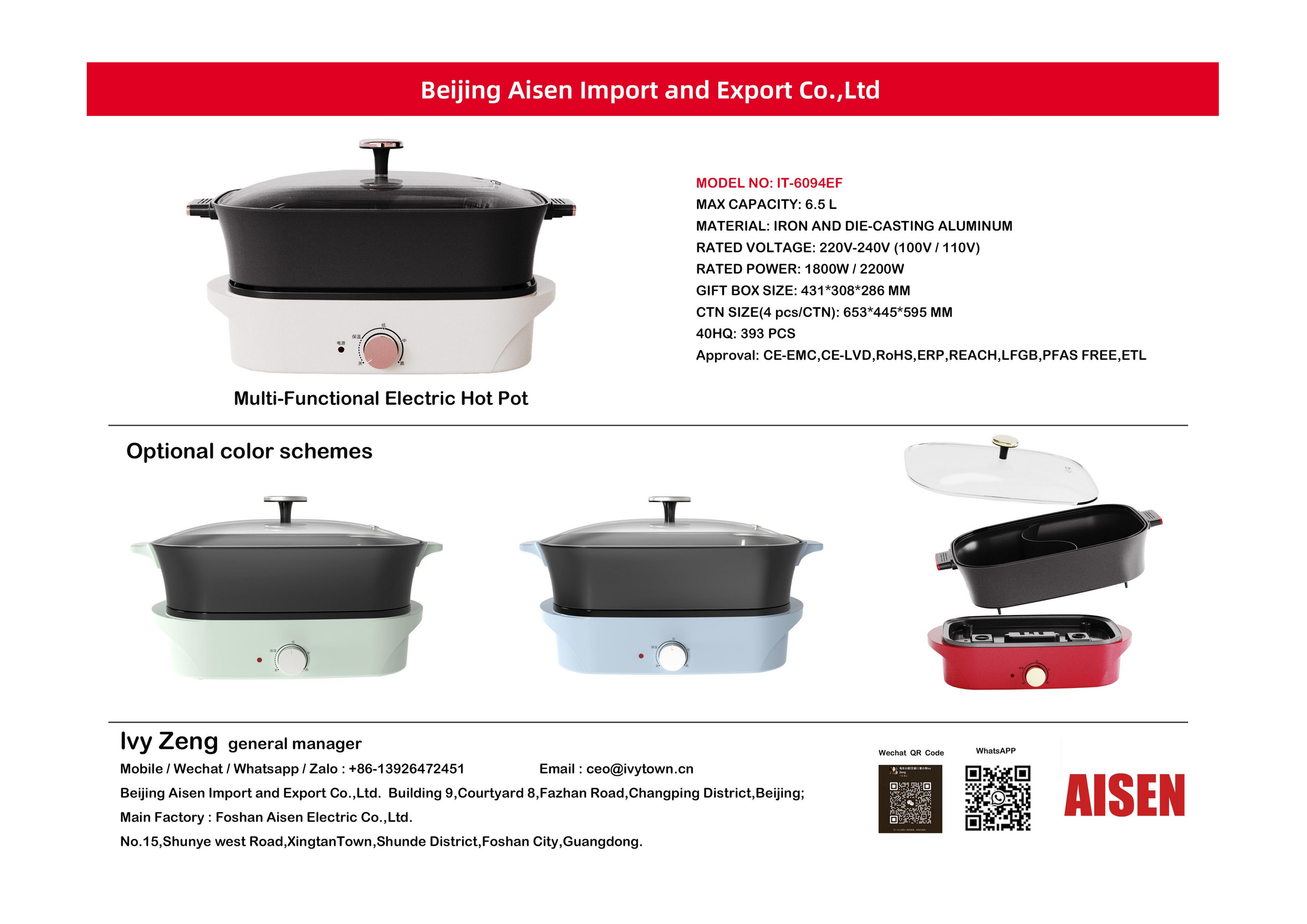 AISEN COMPANY electric hot pot IT-6094EF