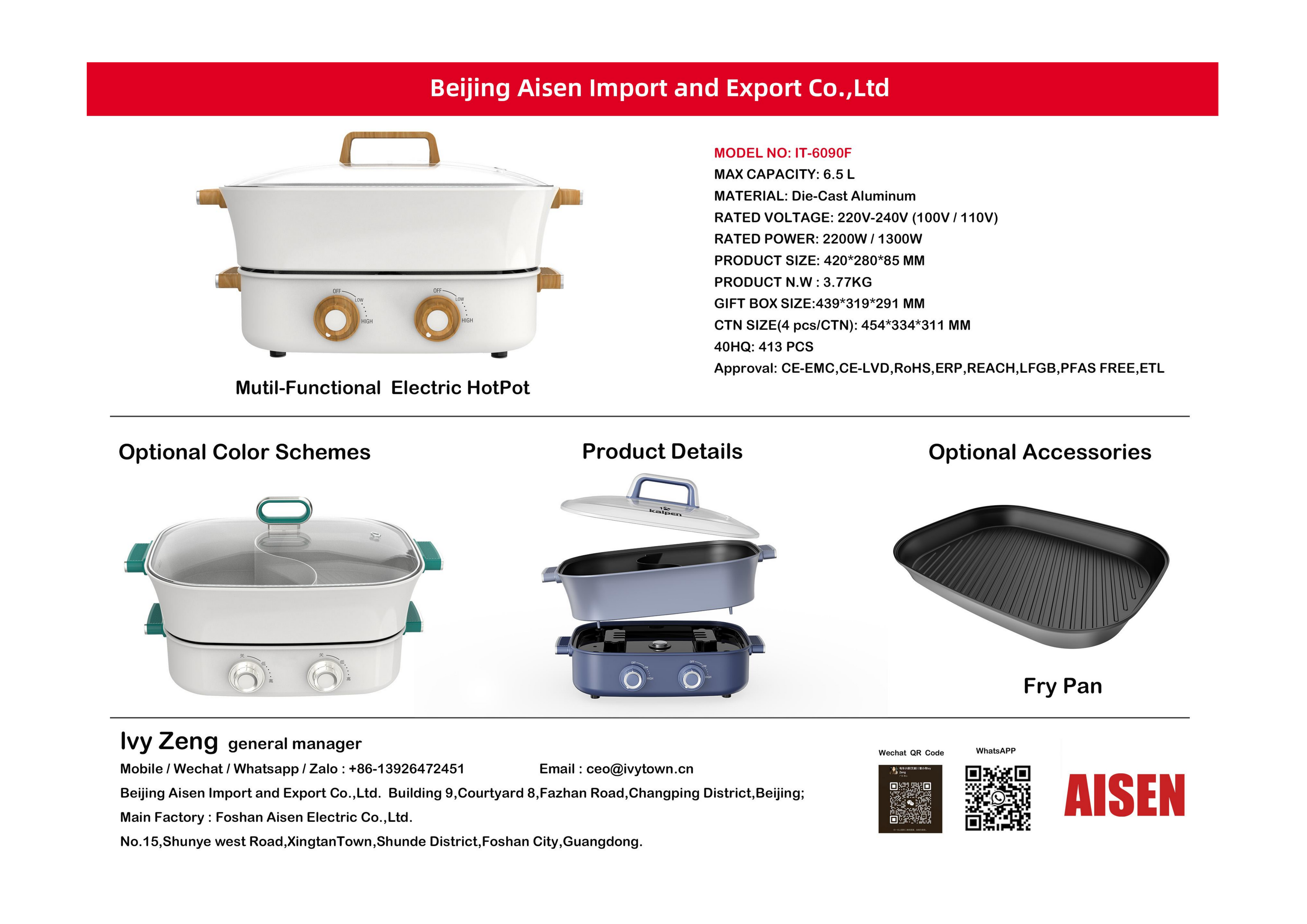 AISEN COMPANY electric hot pot IT-6090F