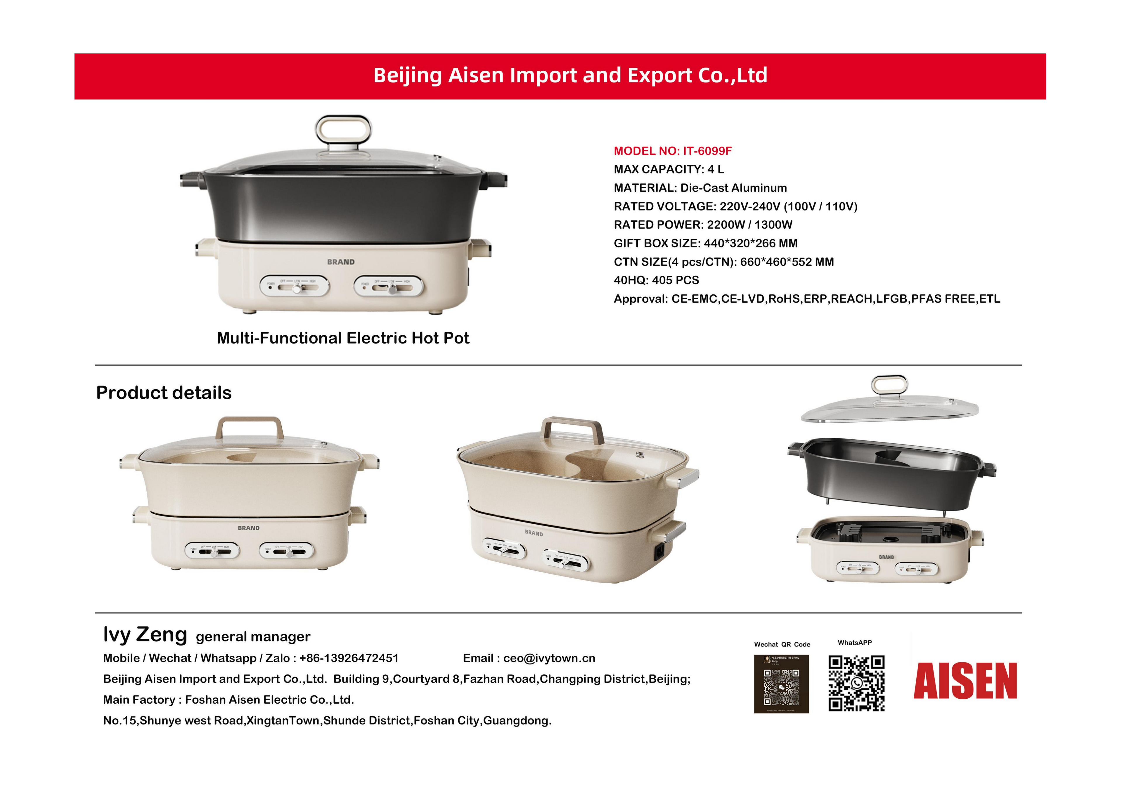 AISEN COMPANY electric hot pot IT-6099F