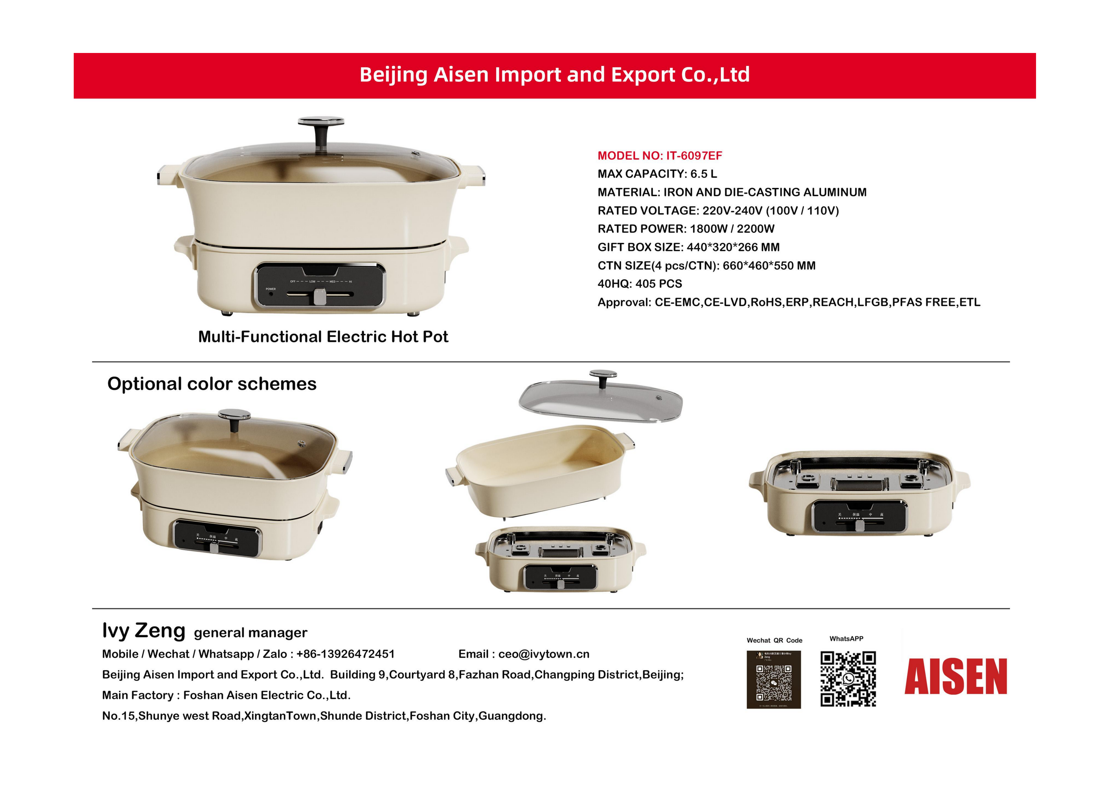 AISEN COMPANY electric hot pot IT-6097EF