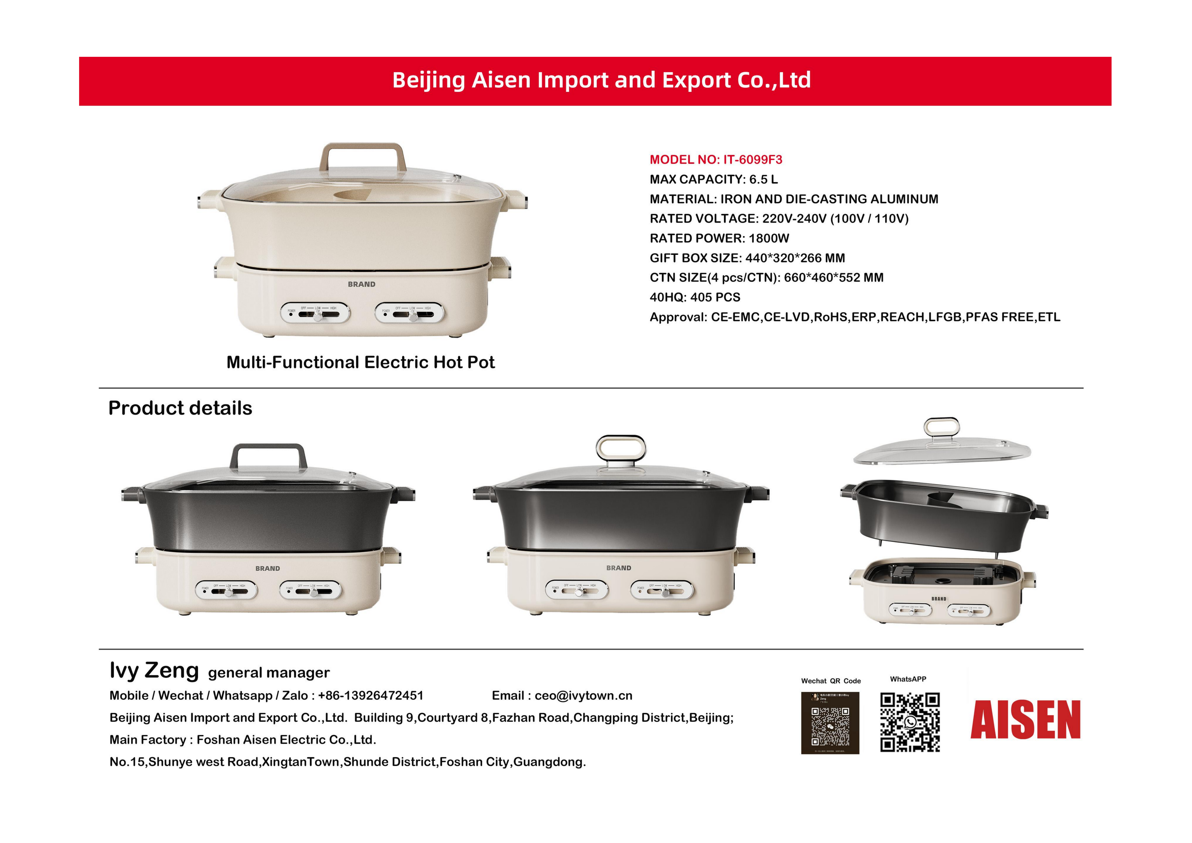 AISEN COMPANY electric hot pot IT-6099F3