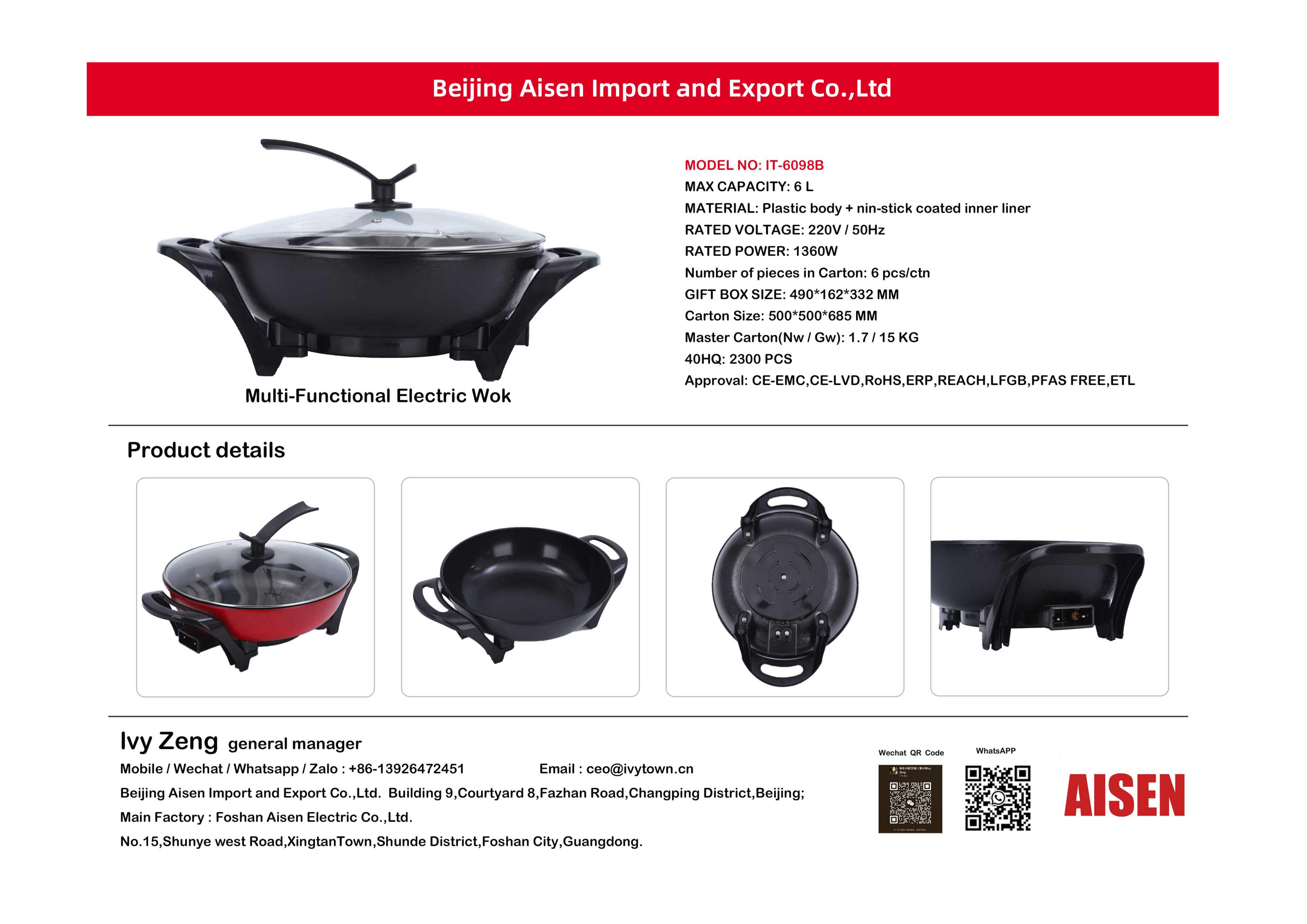 AISEN COMPANY electric hot pot IT-6098B