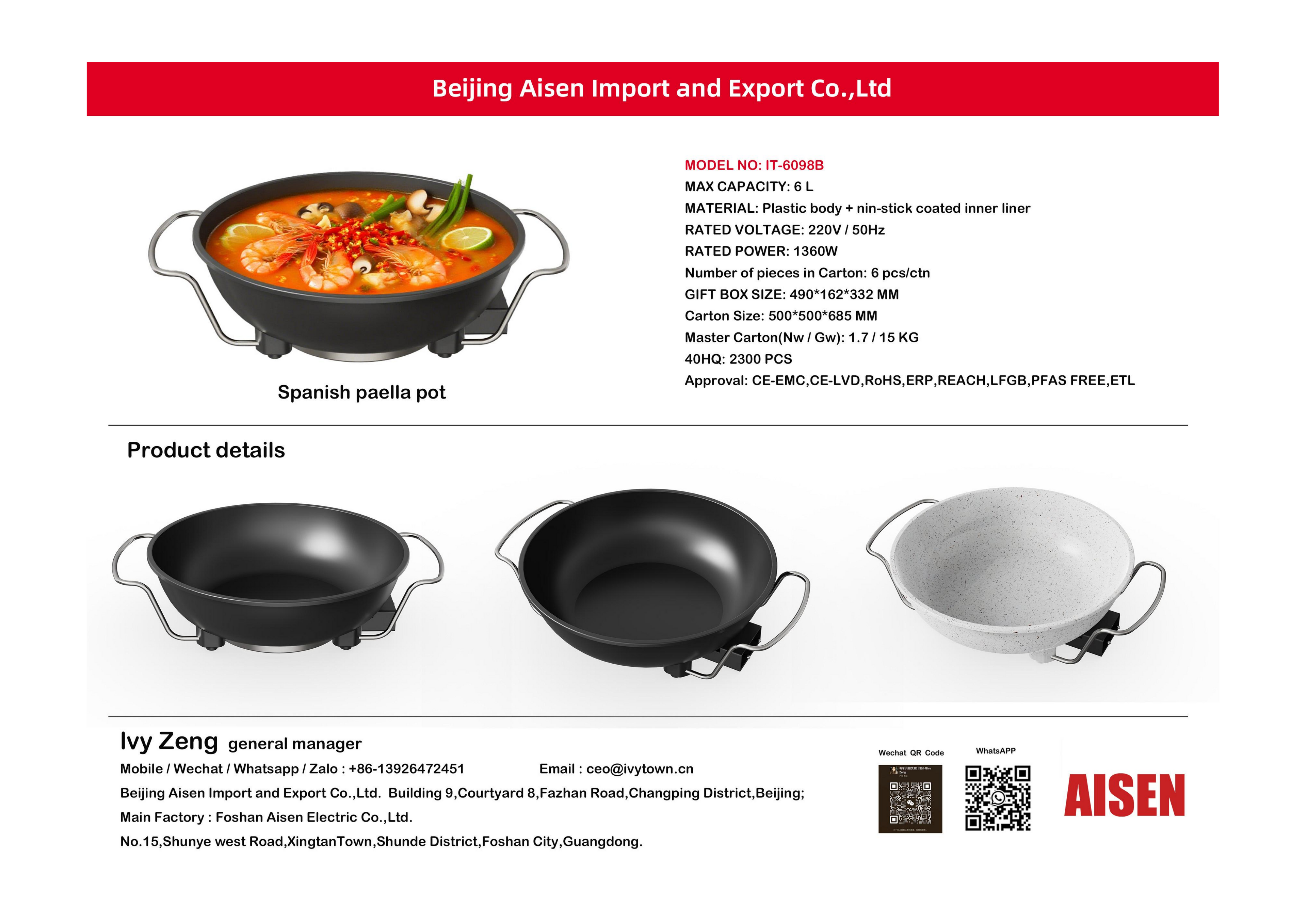 AISEN COMPANY electric hot pot IT-6098B