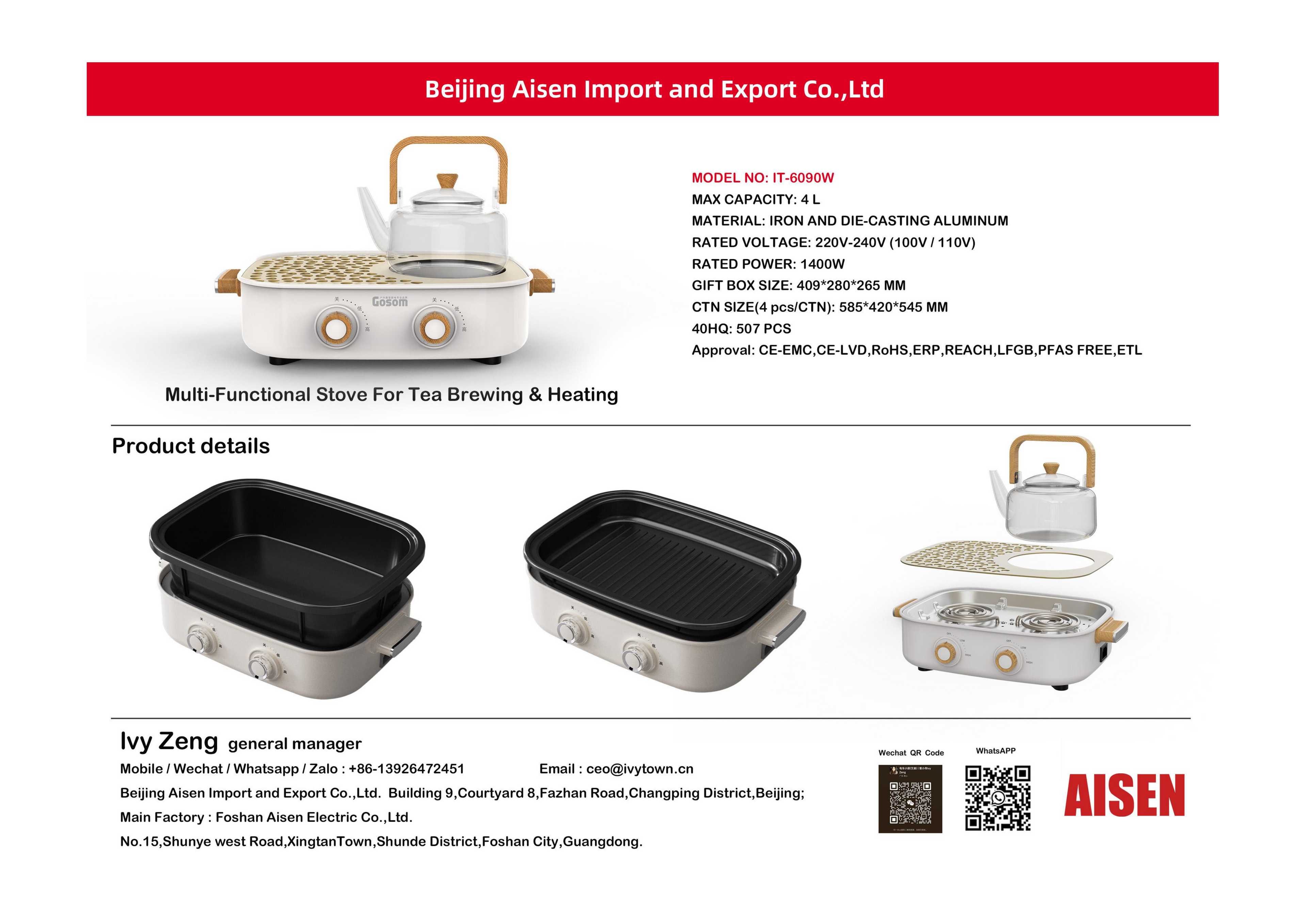 AISEN COMPANY Multi-Functional Stove For Tea Brewing & Heating IT-6090W