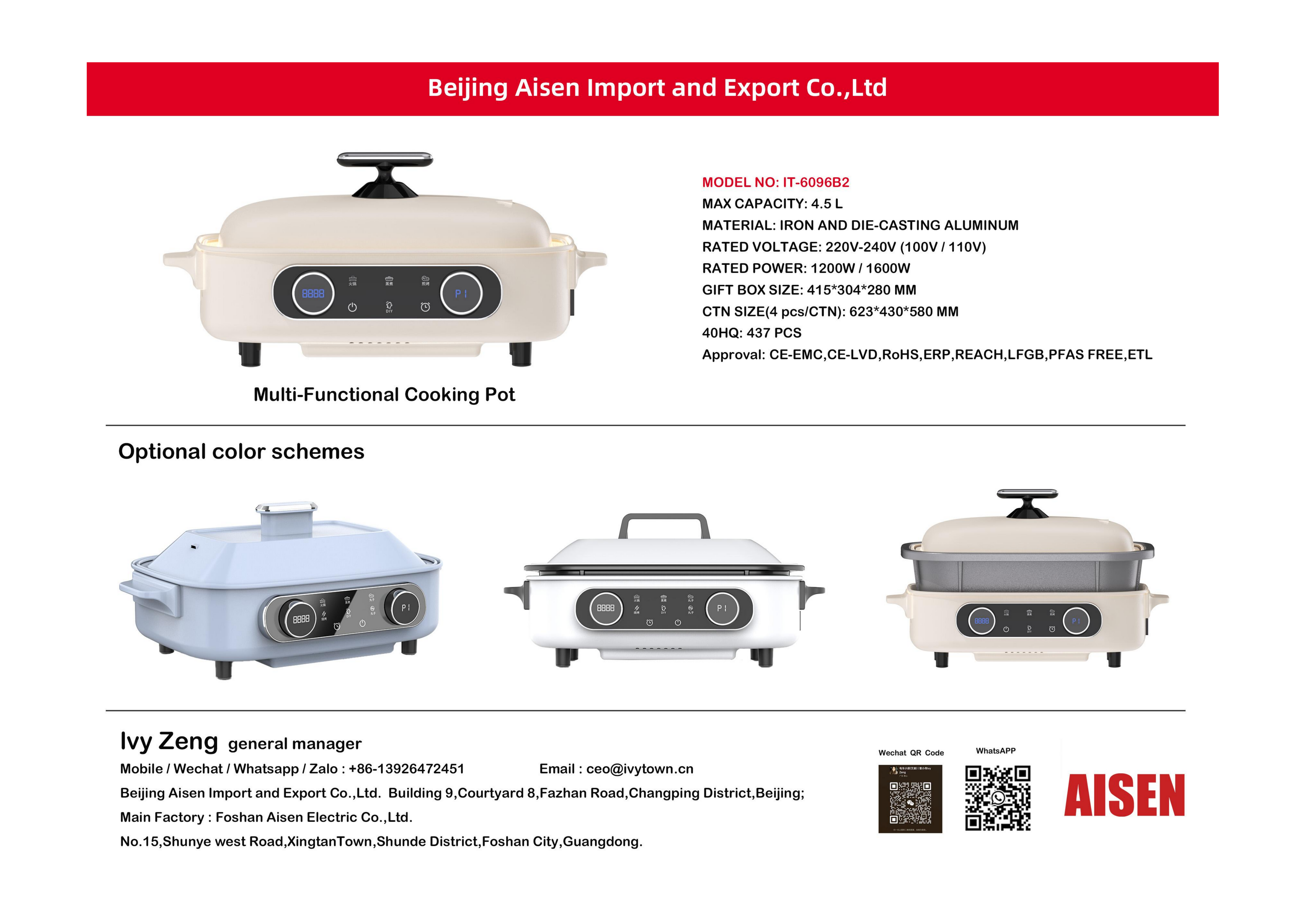 AISEN COMPANY Multi-Functional Cooking Pot IT-6096B2