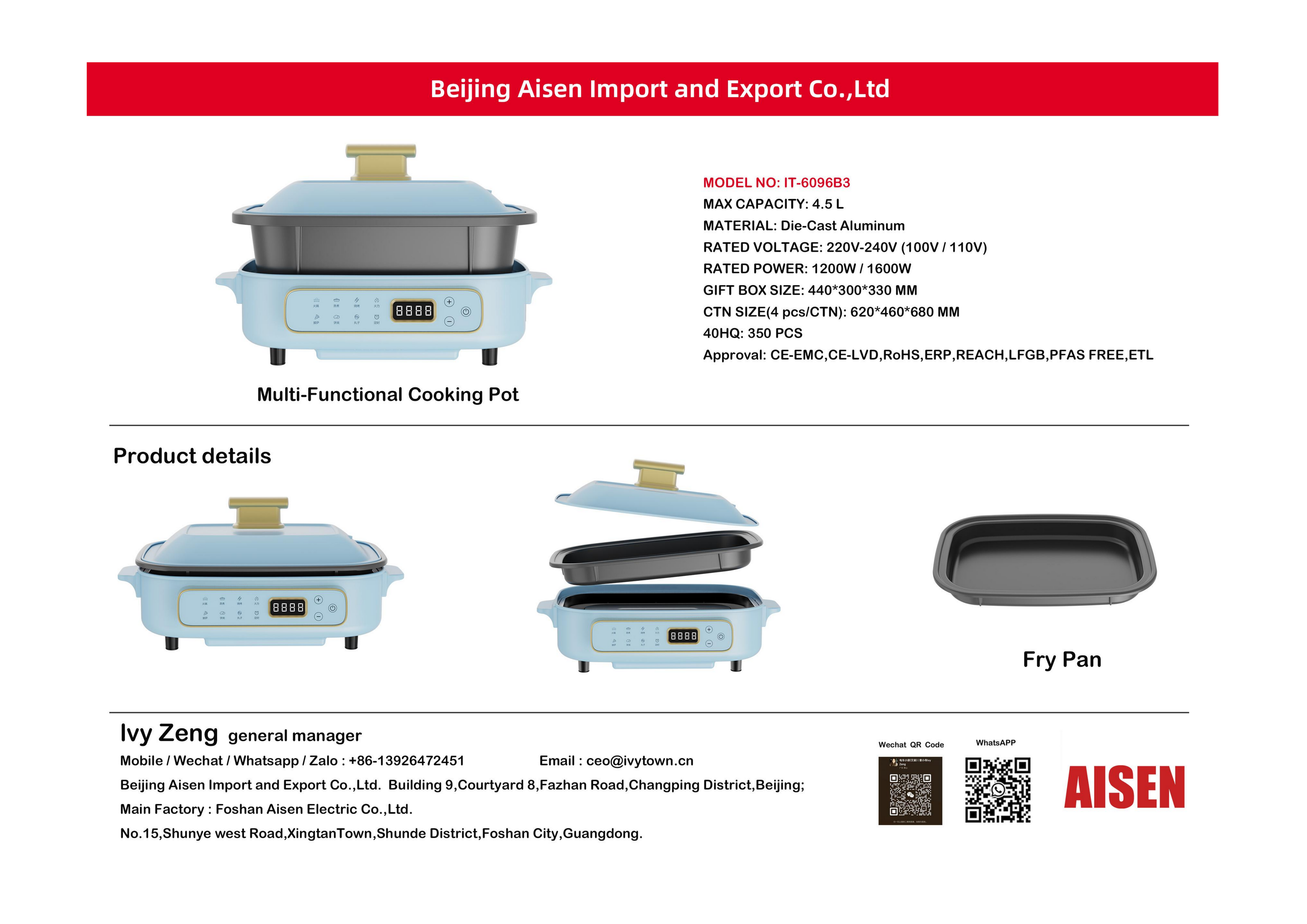 AISEN COMPANY Multi-Functional Cooking Pot IT-6096B3