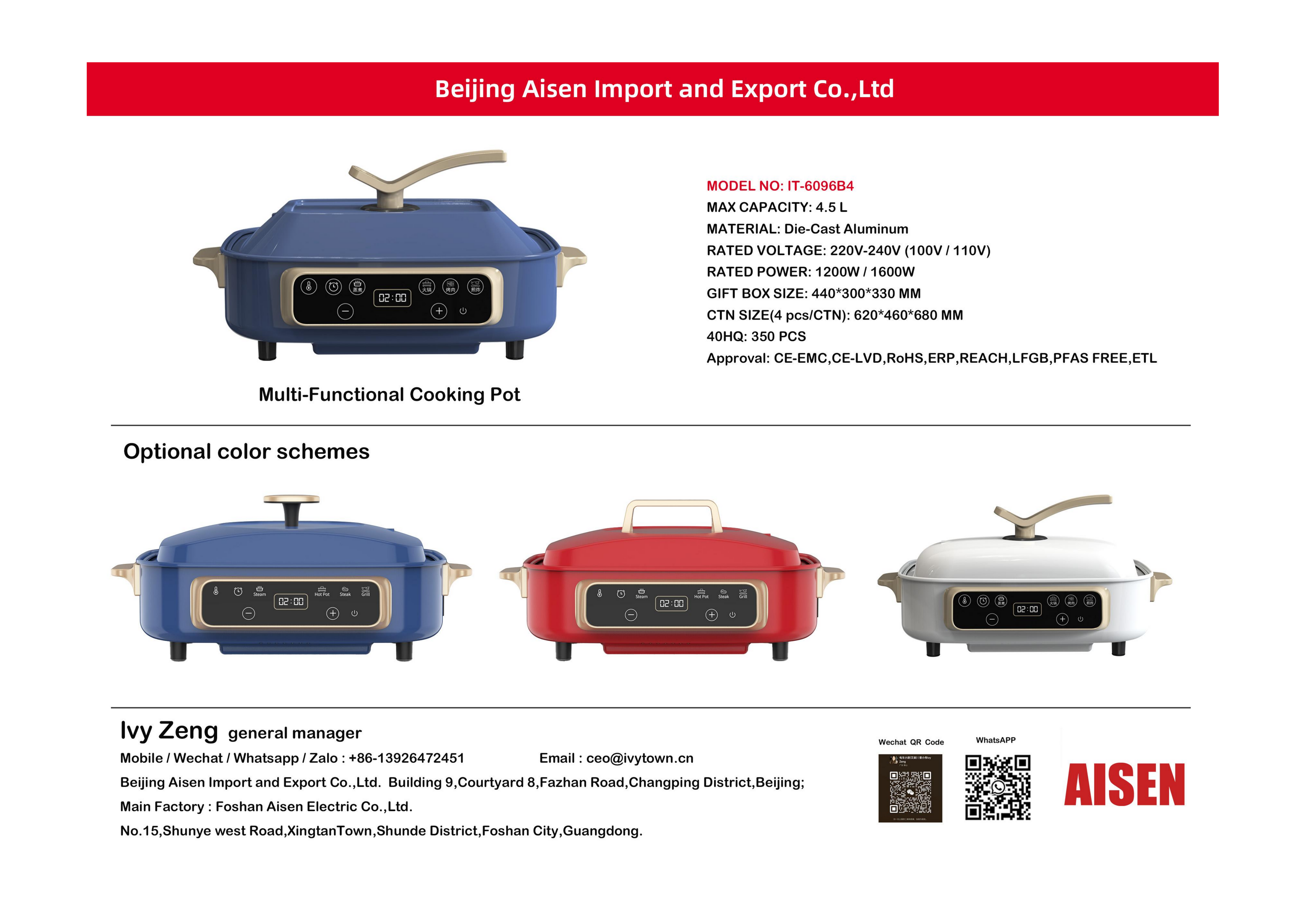 AISEN COMPANY 多功能烹饪锅 IT-6096B4
